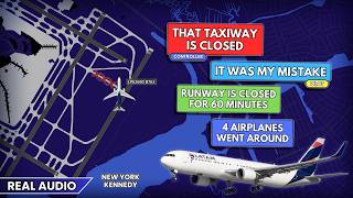 One WRONG Turn causes a lot of problems. Airplane blocks runway at JFK for 60 minutes. Real ATC