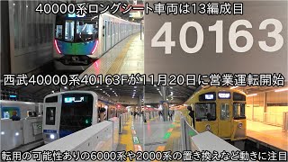 【西武40000系40163Fが11月20日に運行開始】これに伴って2000系の置き換えが発生、6000系に関しては転用ありか? ~2000系8両編成が6両編成に減車のケースも~