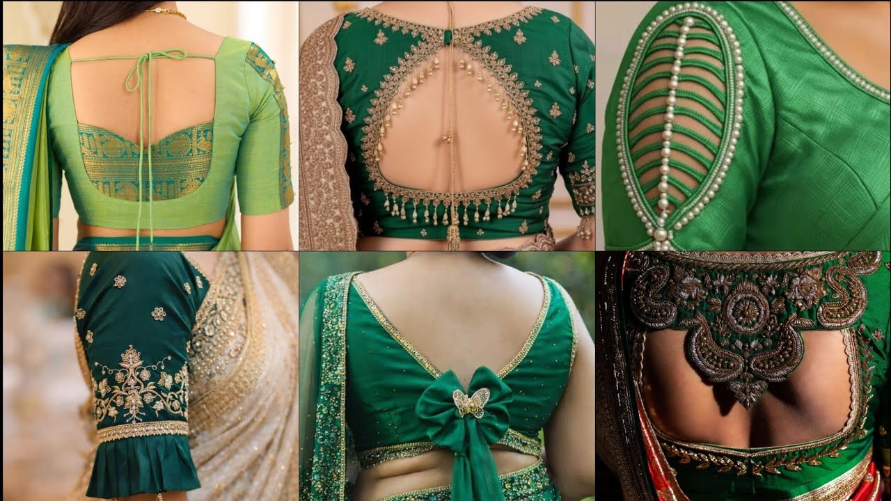 Beautiful 🔥😍 green blouse designs | green blouse back neck designs | green blouse sleeves design ❤️👌