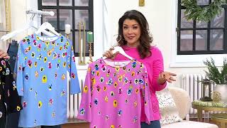 Famous Quacker Factory Pretty Pansies Printed 3/4-Sleeve Top on QVC Wealth