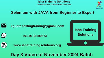 Selenium with Java Day 3 Video On 29th November 2024.Call or WhatsApp us on +91-9133190573 to Enroll