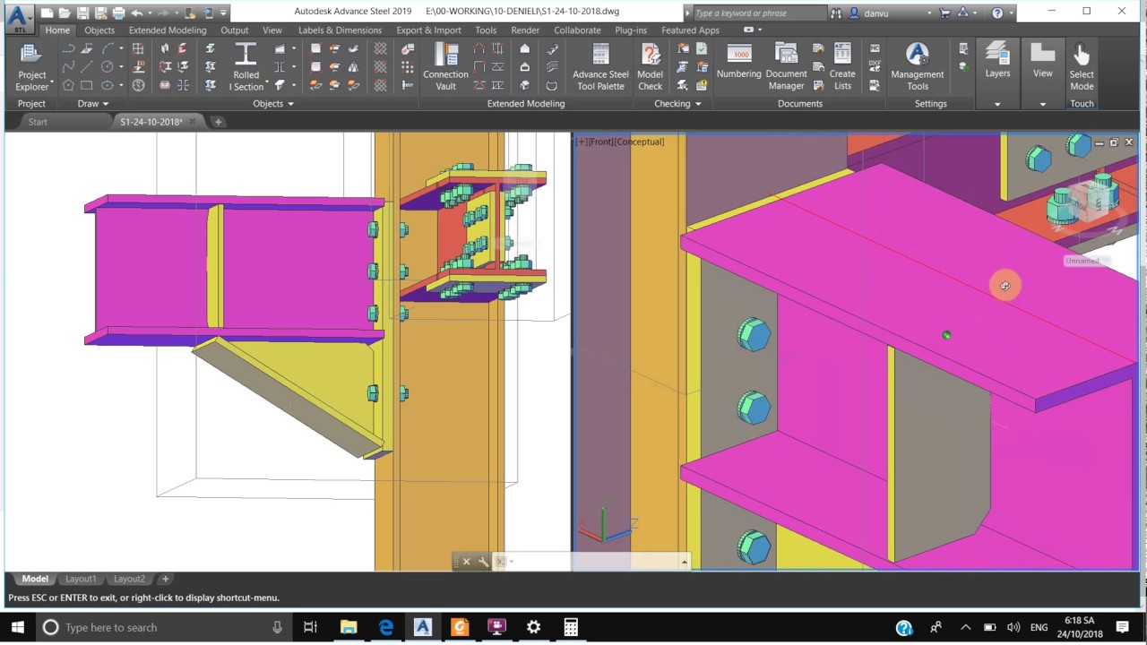ADVANCE STEEL 2019 TUTORIAL/32/KNEE OF FRAME AT WEB, BOTLED WITH HAUNCH