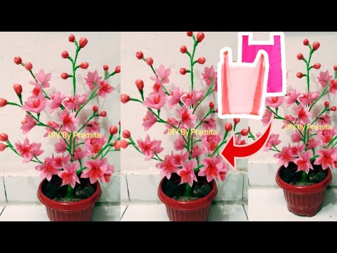  Kerajinan  tangan Bunga  Sakura  dari Plastik Kresek DIY 