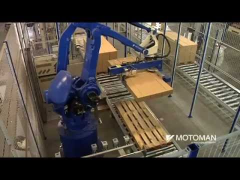 Motoman robots packing IKEA book cases - YouTube