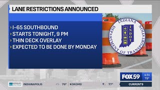 INDOT announces lane restrictions on I-65 between County Line Road and I-465