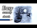 How to draw a scenery ||Easy Moonlight Scenery Pencil Sketch for Beginners | Step by Step Drawing