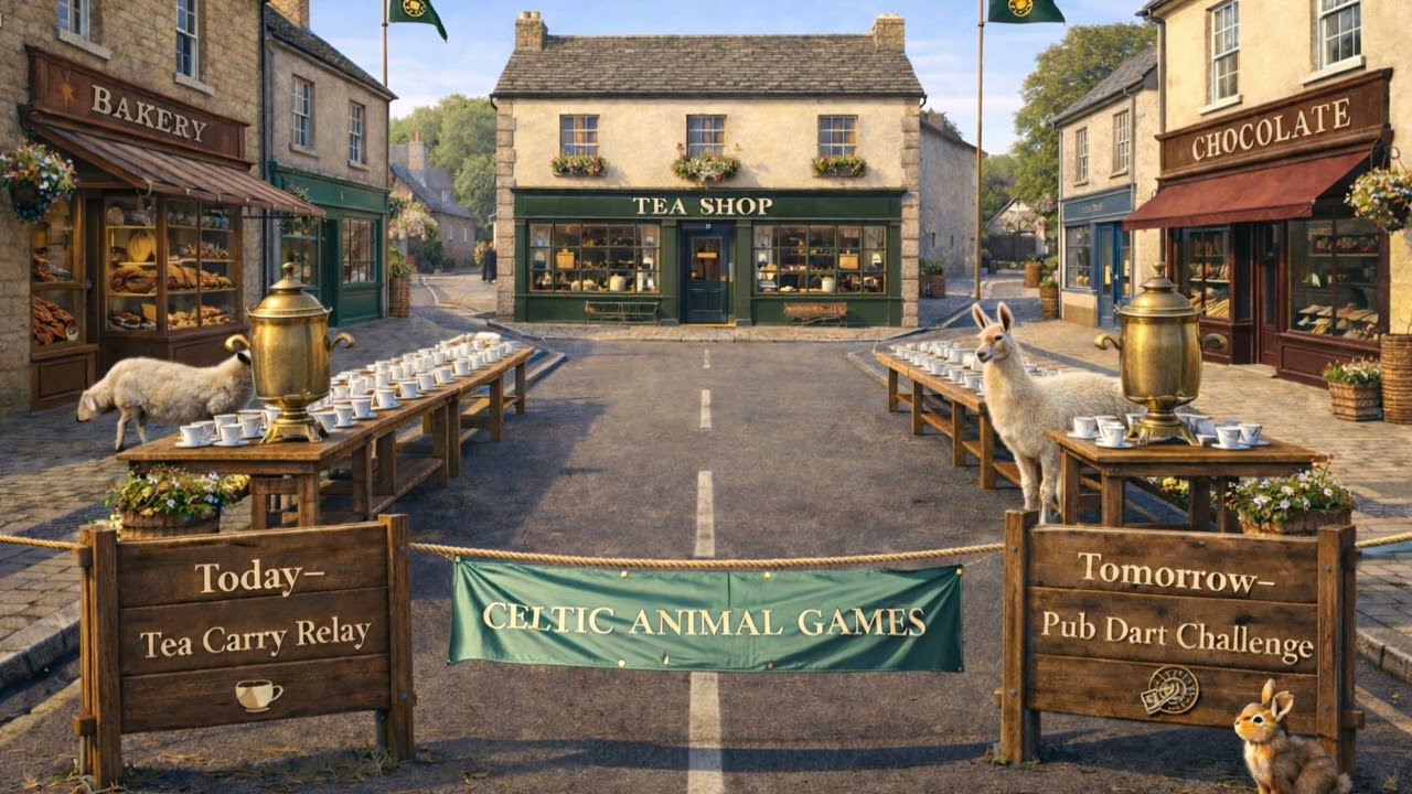 🍀🎻 Relaxing Irish Music | Celtic Animal Games 2026 | Tea Carry Relay (1 Hour) 🍵🍀