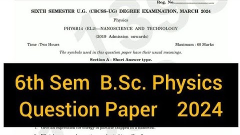 NANOSCIENCE AND TECHNOLOGY       |      6th Sem    B.Sc. Physics   Question Paper 2024 #calicut