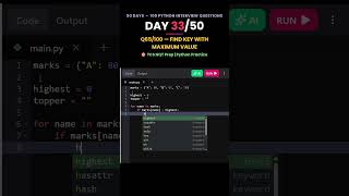 🐍 Python Interview Prep — Day 33 ⚡Q65/100 — Find Key with Maximum Value