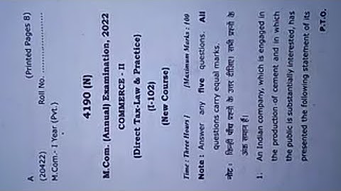 M.Com(Private) CCSU question paper 2022 of Direct Tax:-Law & Practice.