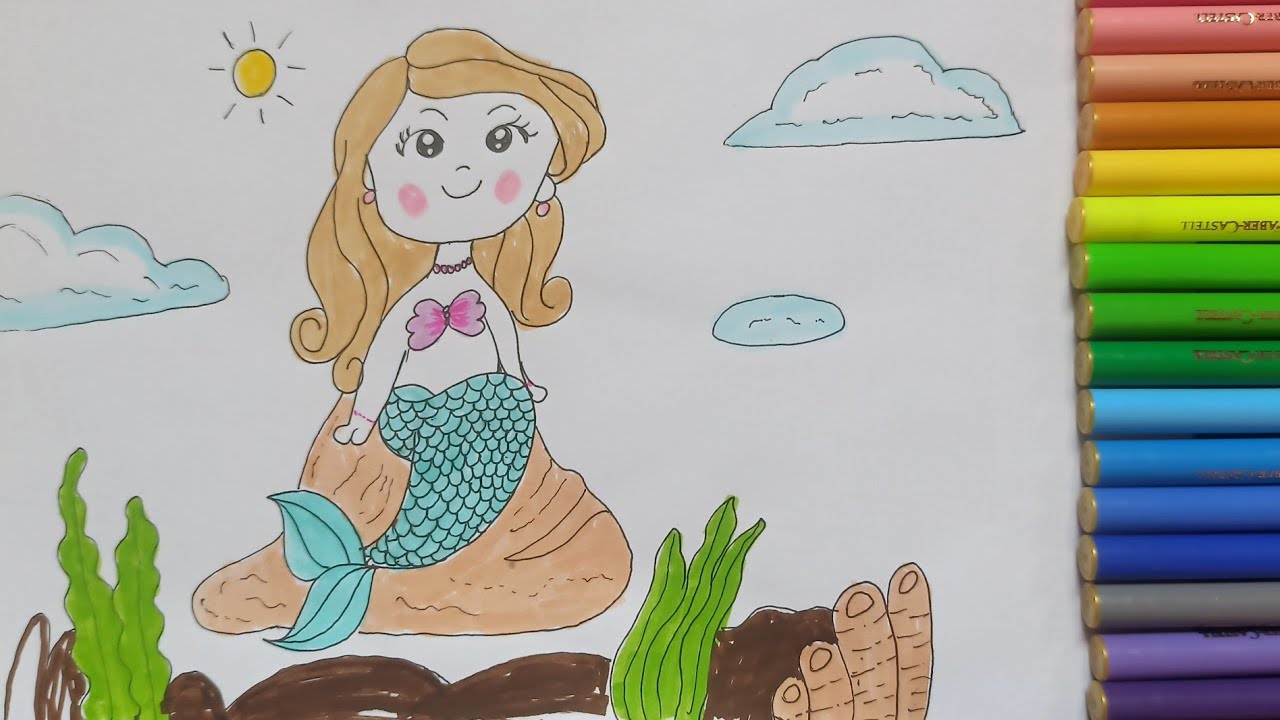 How to Draw a Mermaid | Easy Step by Step Mermaid Drawing Painting and ...