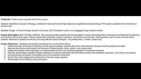 Fall 2020 BIO 110 Syllabus Video 4 (Course Objectives)