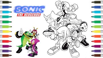 Sonic the Hedgehog Coloring Book Page | Team Chaotix | Knuckles, Mighty, Charmy Bee, Vector, & Espio
