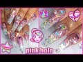 Watch Me Work: Pink & Silver Holo Glitter Glass Acrylic Sculpted Long Coffin Bling Nails