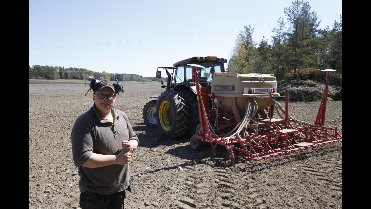 Kevätvehnän kylvöä Weaving Tine Drill -kylvöäkeella