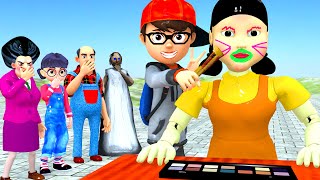 Scary Teacher 3D vs Squid Game Makeup Face Nice or Error 5 Times Challenge Granny vs Miss T Loser