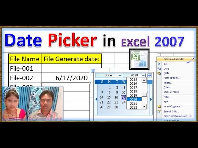 pick from calendar, Date Picker in Excel 2007 ,2013, date entry in