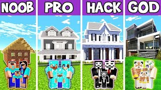 MODERN SUBURBAN HOUSE BUILD CHALLENGE - NOOB vs PRO vs HACKER vs GOD in Minecraft