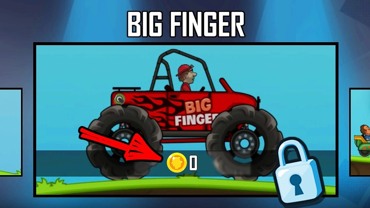 Hill Climb Racing - BIG FINGER Full Upgrading! Unlimited Coins, Unlimited Fuel, Unlimited Gems