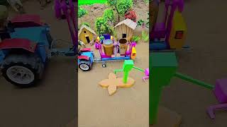 Mini hand pump water science project with orange concrete mixer & diy tractor cowfarm #shorts #yt