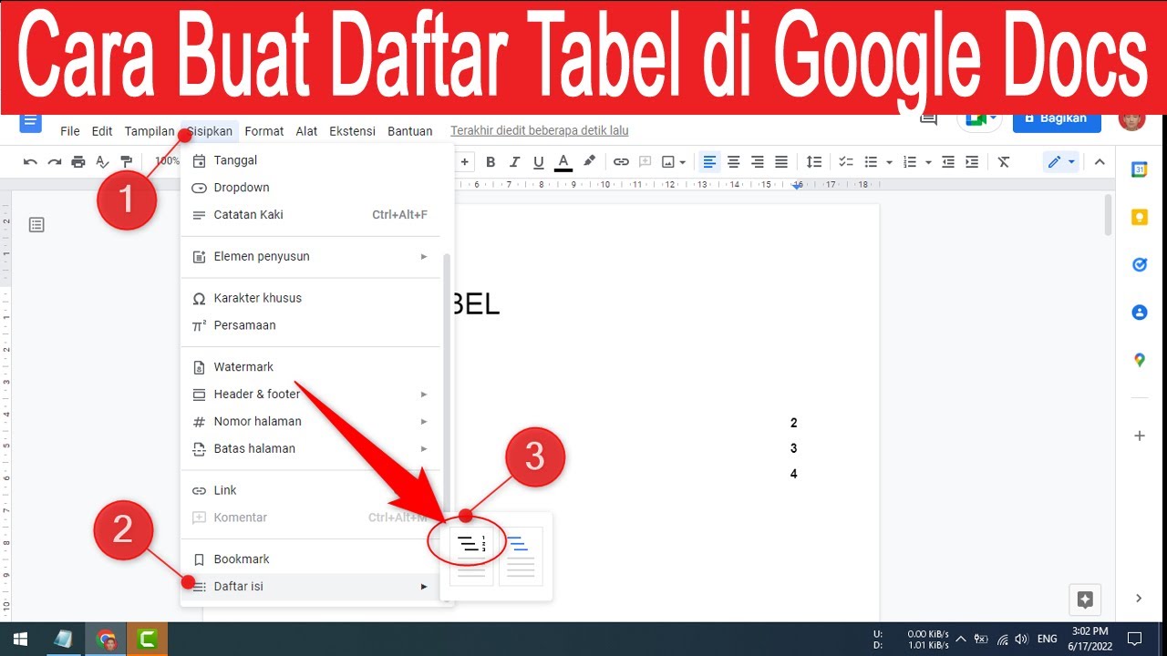 cara membuat daftar tabel otomatis di google docs YouTube