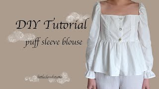 sewing vlog -Tutorial puff sleeve blouse/ full detail/free pattern/easy made/beginner friendly