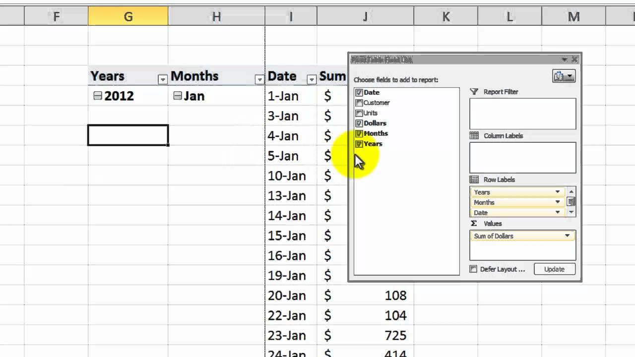 How to Create a Roll up by Month Filter in an Excel Pivot Table - YouTube