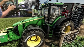 Modified John Deere 8R in action at the Farm | FS 22 Thrustmaster T248 gameplay