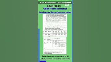 OSSC Vital Statistics Assistant Recruitment 2023  #india #job