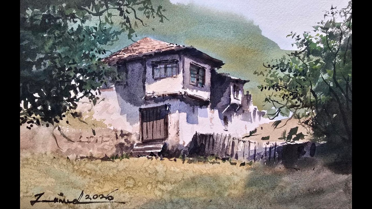 Watercolor Tutorial: Old Village House with Trees