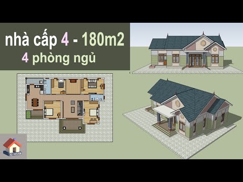 Mẫu nhà cấp 4 đẹp, 4 phòng ngủ, đầy đủ bản vẽ 3D chi tiết ● 3D House Design