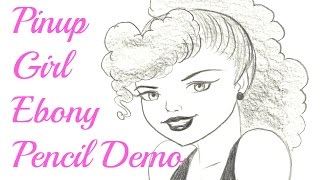 Pinup Girl Ebony Pencil Drawing