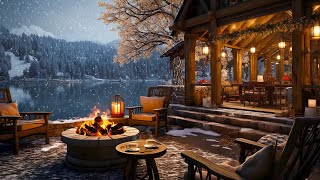 Winter Porch Ambience ❄️ Snowy Day with Smooth Jazz Music, Snowfall and Crackling Fireplace to Relax screenshot 4