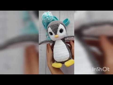 Вязаный пингвин крючком из плюшевой пряжи