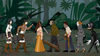 Eren Yeager, Mikasa vs Pyramid Head, Jason, Pennywise, Leatherface, Cartoon Cat - Drawing Cartoon 2