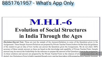 MHI 06 Solved Assignment 2022-23 | MHI 06 Solved Assignment 2022-23 IN ENGLISH | MHI 06 MA HISTORY