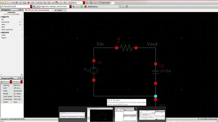 Cadence Low Pass Filter AC Simulation and Parameter Sweep (Frequency Response)
