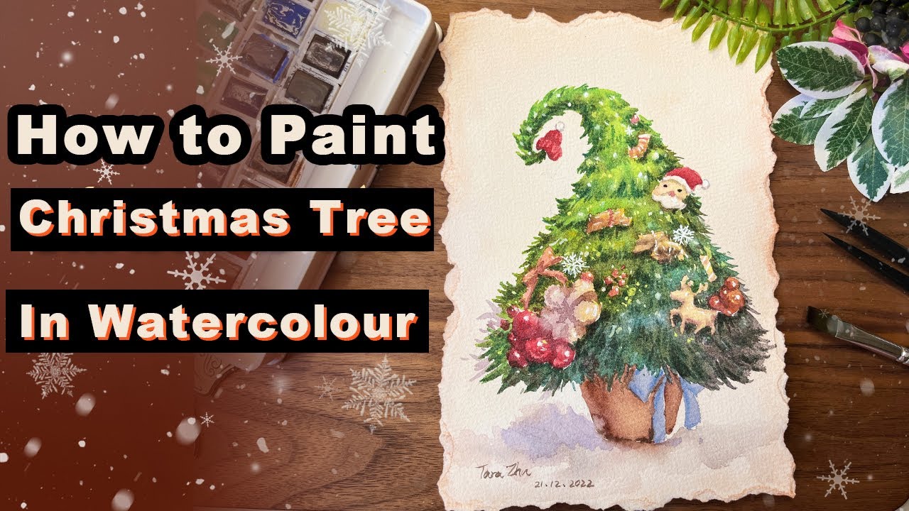 How to paint Christmas Tree in Watercolor with Vintage Style, weton