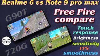 Redmi Note 9 pro max vs Realme 6 Free Fire detailed comparision, sensitivity, fps, smoothness 