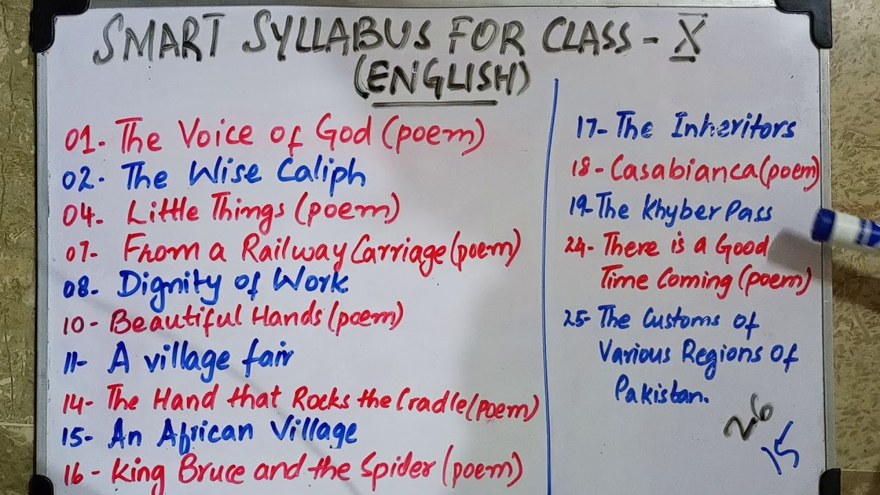 Matric(X)- Smart syllabus ENGLISH 2020-2021, Sindh Board karachi