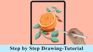 Juicy Orange With Leaves iPad Procreate Drawing - Step by Step Drawing Tutorial screenshot 4