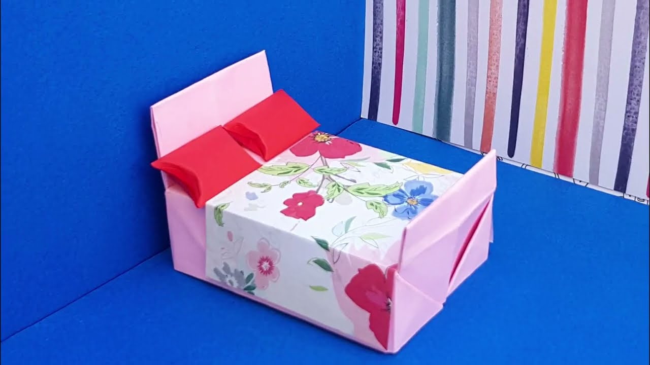 Easy Origami Bed & Bedding paper bed making for dollhouse miniature