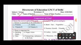 Class-6 Science Worksheet - Components Of Food 12.02.2021