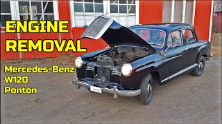 #50 Removal of engine M136 and gearbox Mercedes 180 Ponton W120. Engine pull.