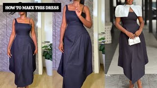 How To Draft a Structured Asymmetrical Panel Dress | One Shoulder Pattern Tutorial #stepbystep 
