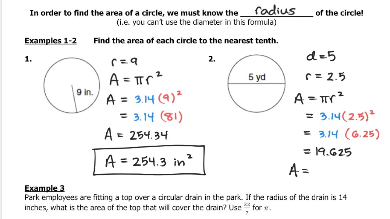 8 6 Area Of Circles YouTube