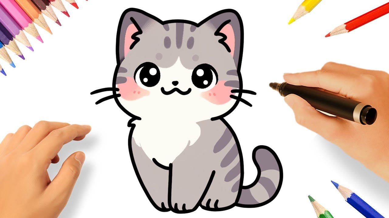 Como desenhar um Gatinho fofo Kawaii ❤ Desenhos Kawaii - Desenhos