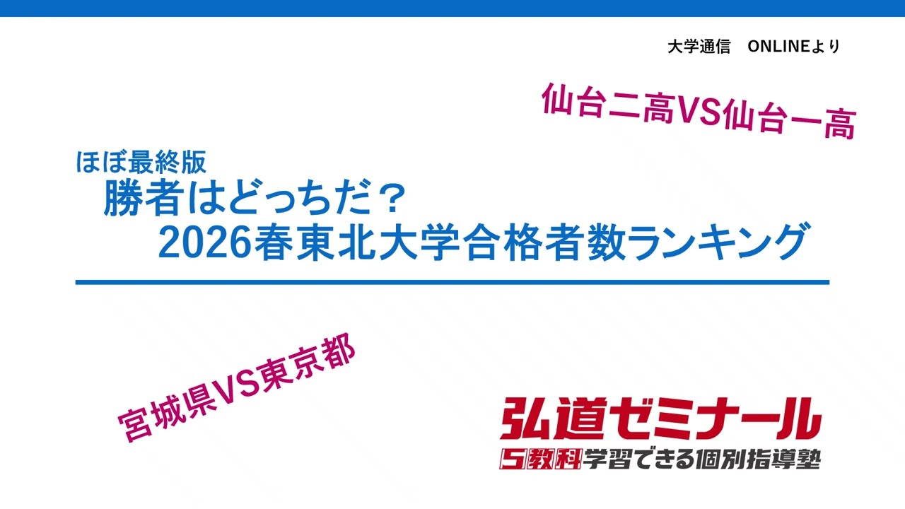 ほぼ最終版 勝者はどっちだ？ 東北大学合格者数ランキング】 - YouTube