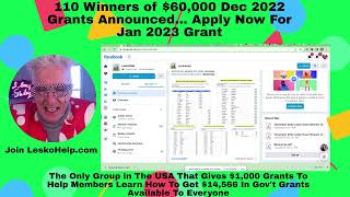 110 Winners of $60,000 Dec 2022 Grants Announced... Apply Now For Jan 2023 Grant