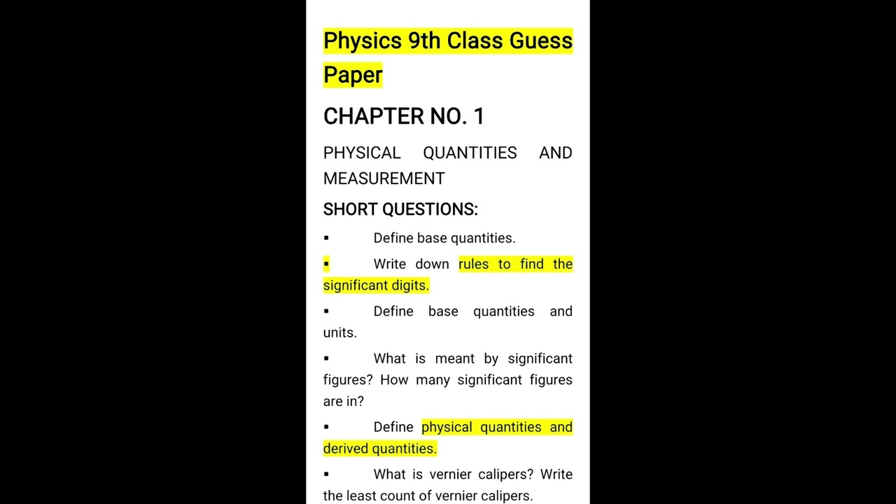 9TH CLASS PHYSICS GUESS PAPER 2022 | PHYSICS PAPER 2022